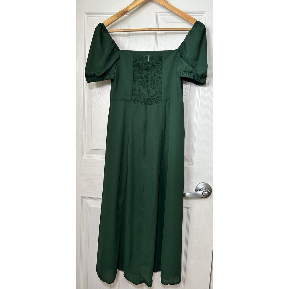 NWT Cottagecore Romantic Green Puff Sleeve Square Neck Midi Commense Dress XS - Picture 11 of 13